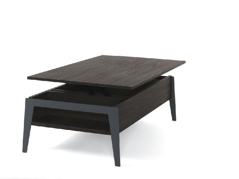 Table basse relevable en noyer foncé Brighton 2 - piètement gris ardoise 110x70cm avec rangement intégré_3