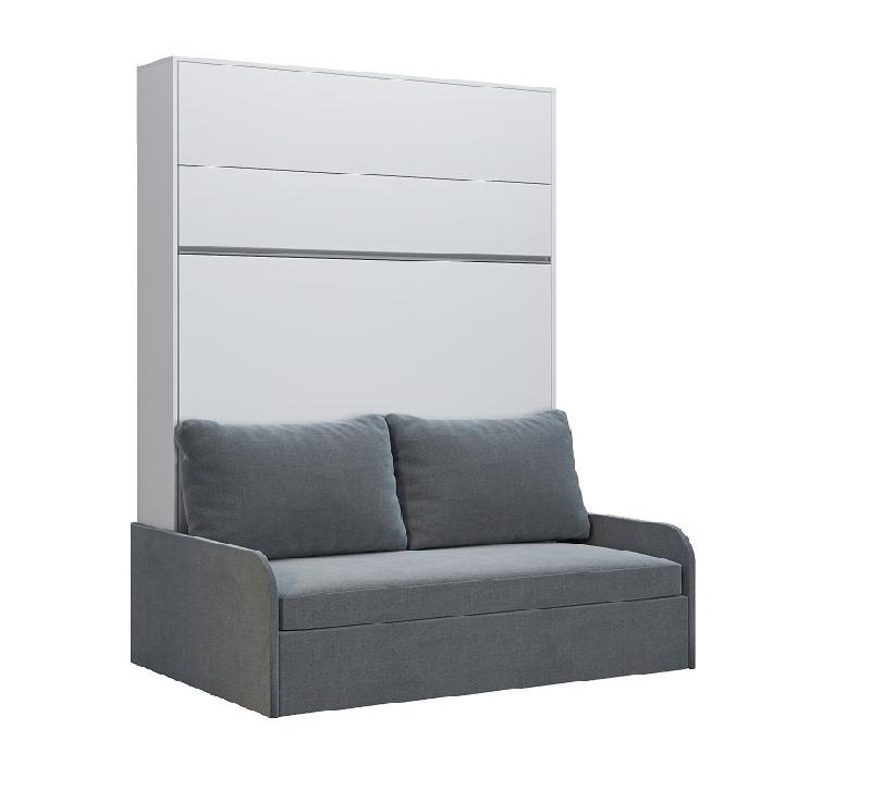Composition lit escamotable 160x200 cm blanc mat Bermudes Sofa - canapé microfibre gris avec 2 colonnes_3