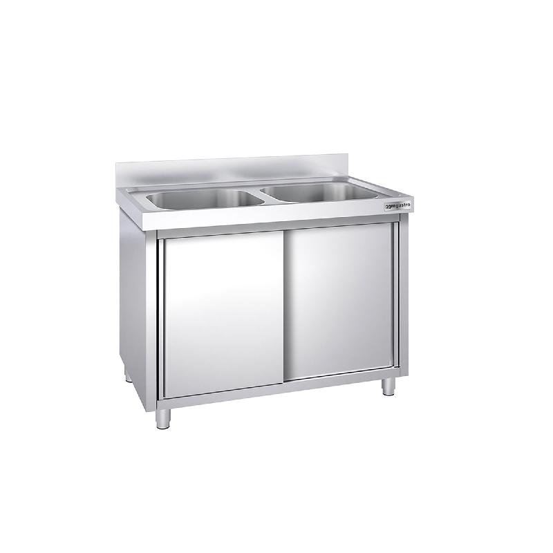 Plonge inox 2 bacs sur placard - P 600 mm - 1200_3