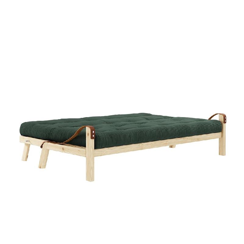 Banquette futon Poetry en pin massif - Coloris algue - Couchage 130 x 190 cm - Accoudoirs en cuir_3