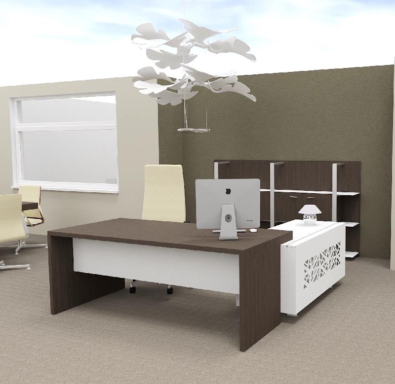 Bureau d'angle T45 avec desserte dos design - Quadrifoglio - 192, Gauche, Eucalyptus et blanc_0