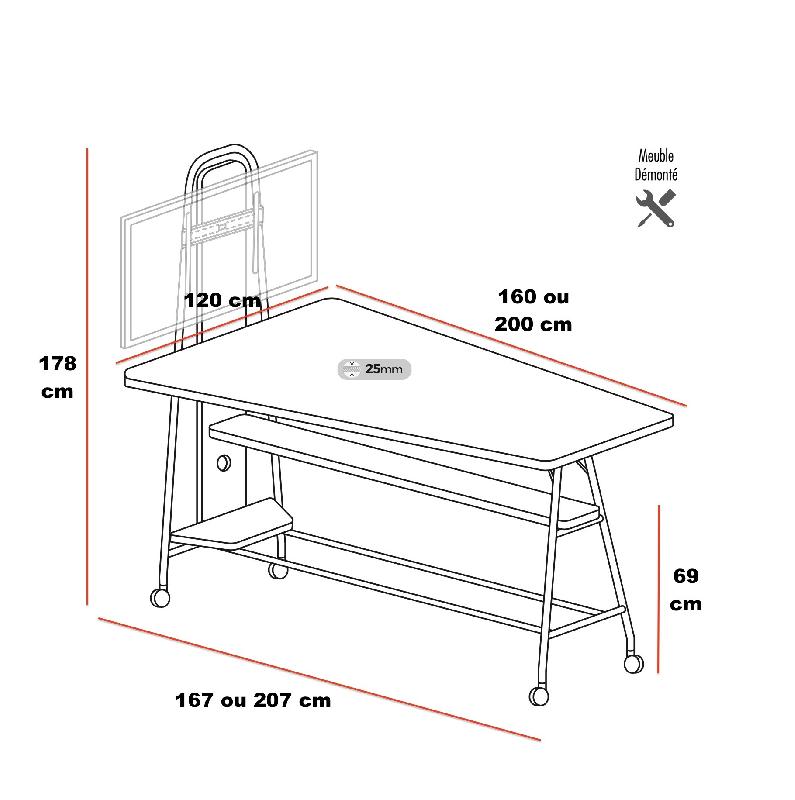 Table haute multimédia mobile ESMOU - Mobel Linea - 160, Blanc, Chêne veiné_3
