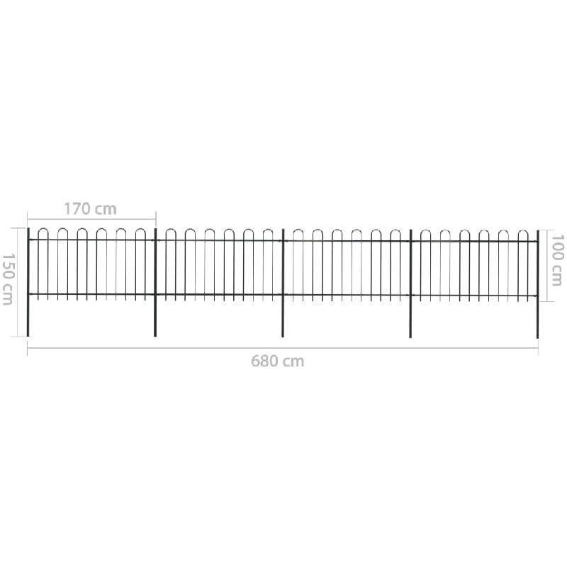 Vidaxl clôture de jardin avec dessus en cerceau acier 6,8 x 1 m noir 277659_3