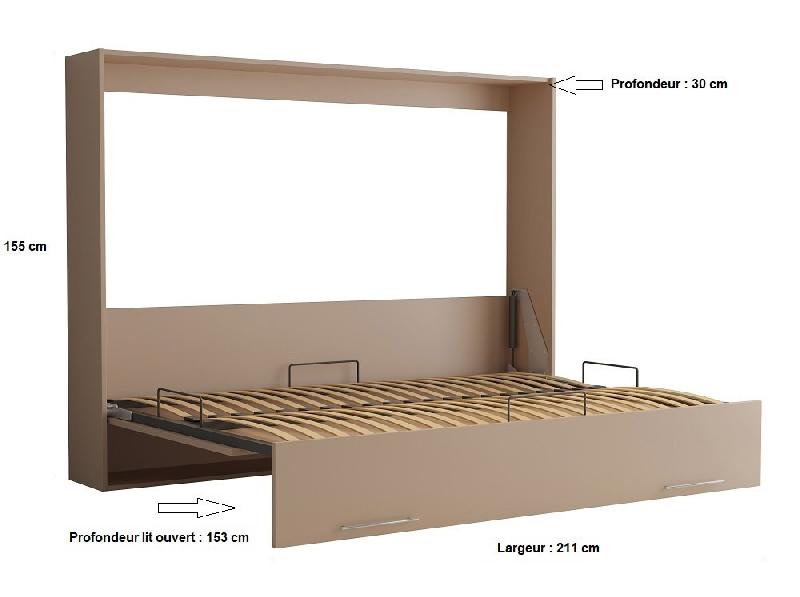 Armoire-lit escamotable Vertigo taupe mat - couchage 140x200 cm - ouverture transversale_3