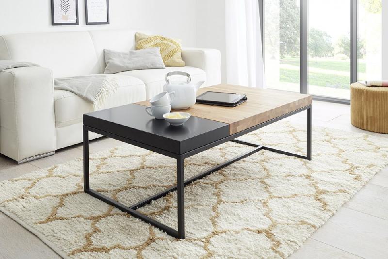 Table basse LUCON 107 x 65 cm - Bois chêne massif et acier noir epoxy - Plateau réversible MDF_3