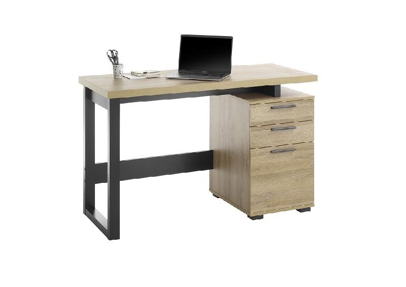 Bureau design Mila - 2 tiroirs, 1 porte, décor chêne et piètement laqué noir mat_3