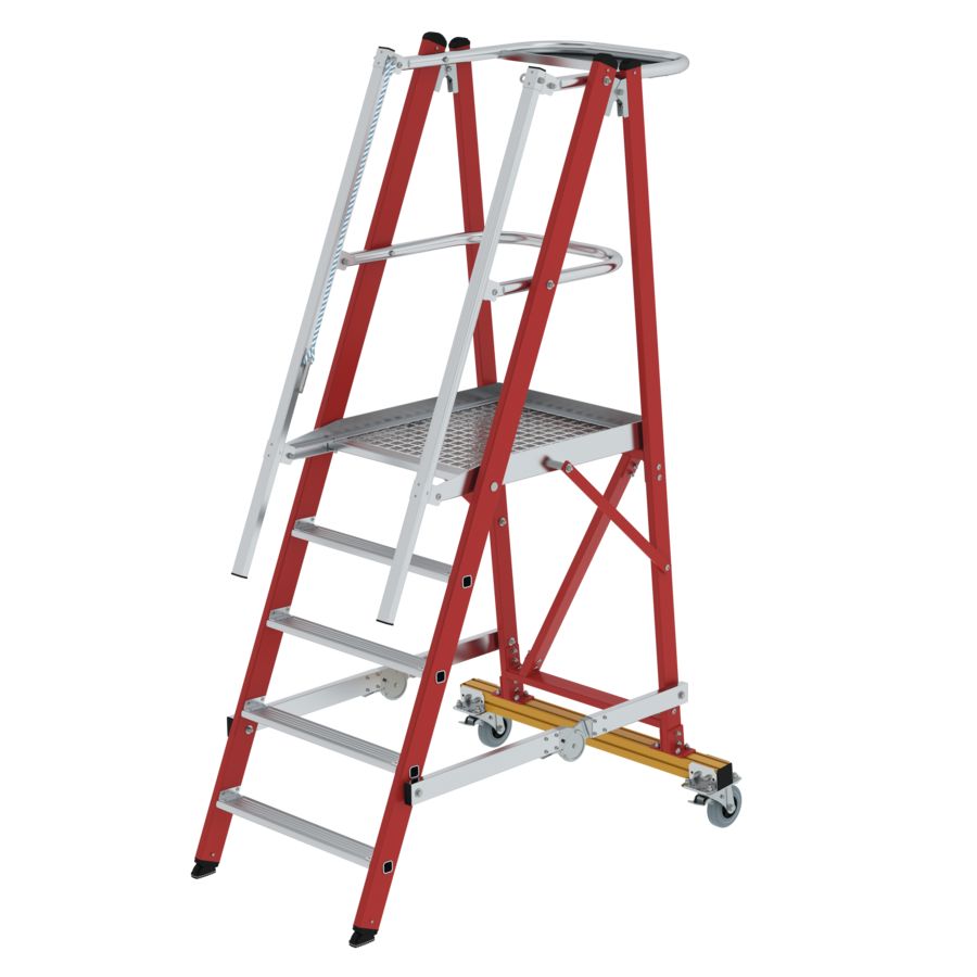 Plate-forme de travail repliable en fibre de verre et aluminium - 650 x 600 mm - Garde-corps et marches striées_3