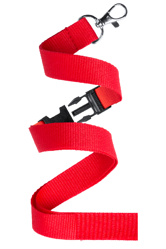 Tour de cou en polyester - avec mousqueton amovible en métal - couleur rouge - 16g_3