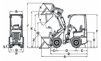 Engin de manutention Eurocomat K36 compatible avec accessoires tels que godets et fourches