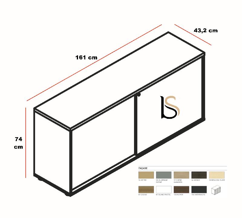 Armoire hauteur bureau avec portes coulissantes - MDD - Gris, Sans socle de finition_3