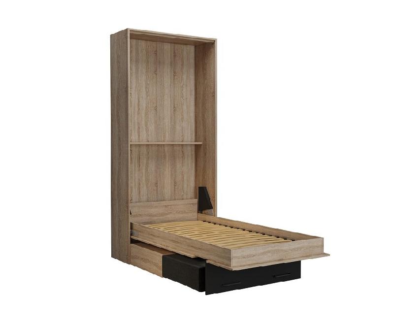 Lit escamotable style industriel KEY  SOFA chêne 90*200 cm Canapé Tiroirs Marron_3