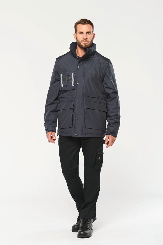 Parka workwear manches amovibles homme - Réf: WK6106 - 100% polyester ripstop - Bandes réfléchissantes_3