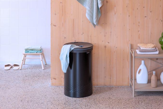 Corbeille à linge Brabantia - 60 litres - Matt Black - Ouverture Quick-Drop et sac à linge en coton_3