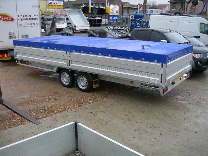 Remorque plateau Humbaur HT 256225 GR - 2 essieux - ridelles alu - roues dessous_3