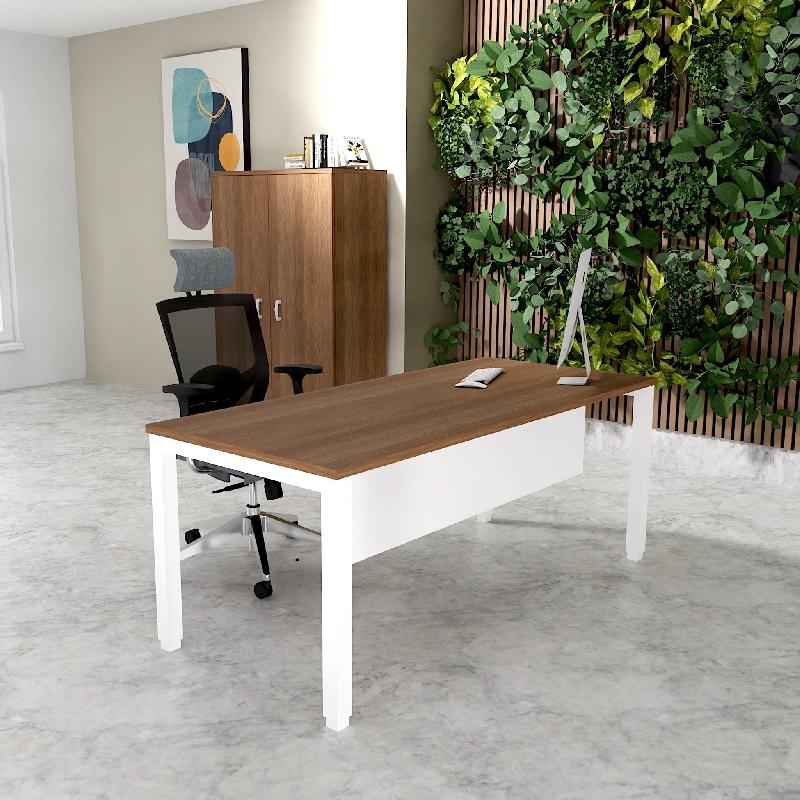Bureau Professionnel Tempo Mobel Linea. - Blanc 9010, 180, Acacia foncé, Oui_0