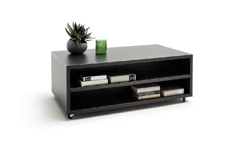 Table basse HALTON 115x45 - décor chêne barrique vieilli et gris cosmos mat - style industriel avec roulettes_3