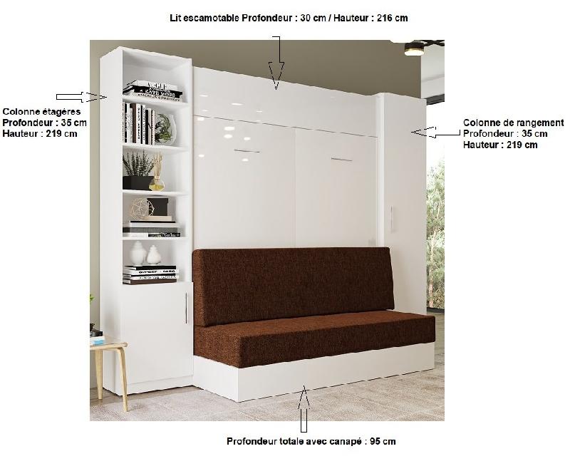 Lit escamotable Dynamo Sofa - Façade blanc brillant, canapé marron, couchage 160x200 cm - L 255 cm_3