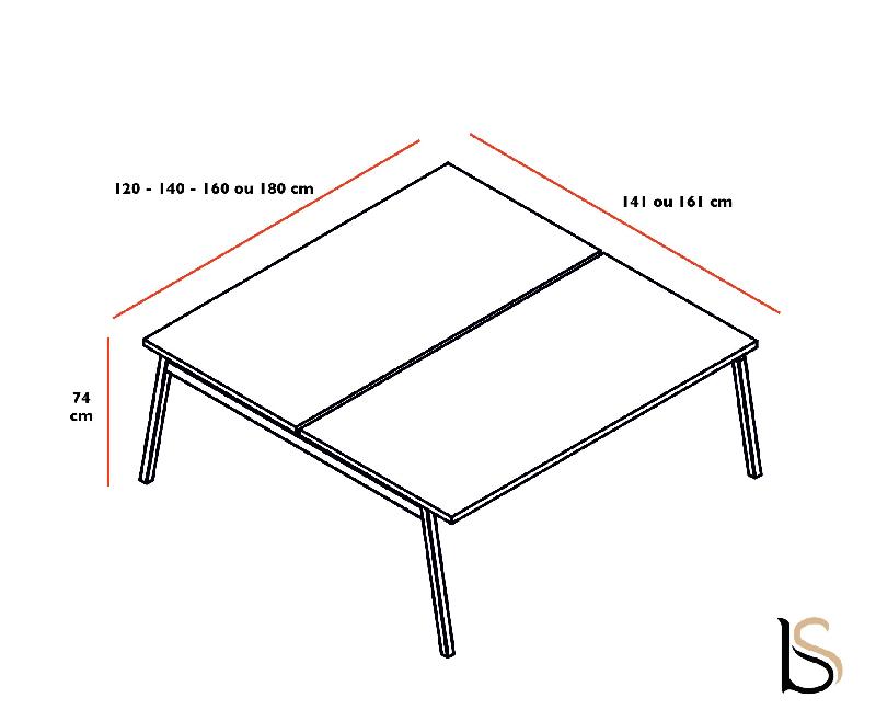 Bureau Bench 2 personnes Ogi M - MDD - Aluminium satiné, Oui, 140 x 141 cm_3