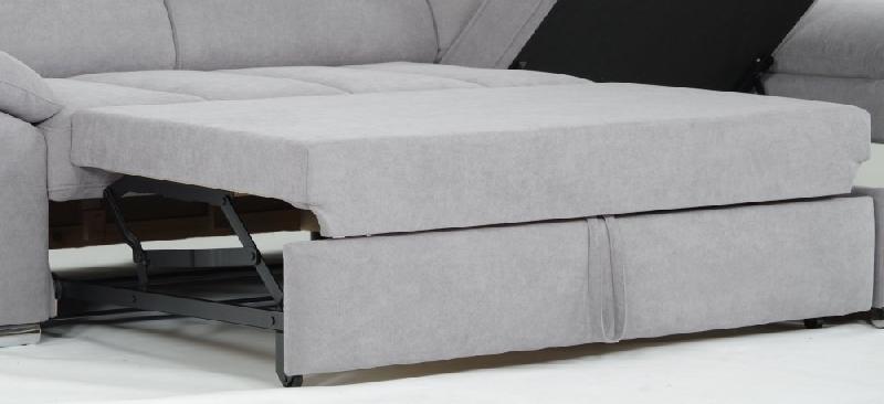 Canapé d'angle droit convertible avec méridienne coffre - tissu gris clair - couchage 140x200 cm - pieds métal chromé_3