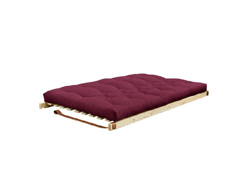 Banquette futon JUMP en pin massif - Coloris bordeaux - Couchage 130x190 cm_3