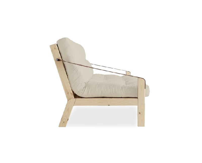 Banquette futon Poetry en pin massif - coloris beige - couchage 130 x 190 cm - avec accoudoirs en cuir - design scandinave_3