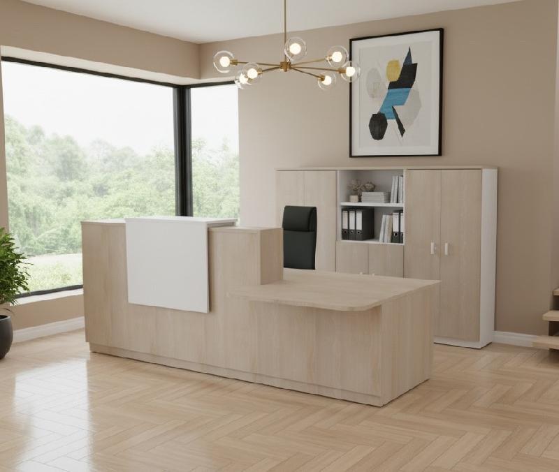 Banque d'accueil Delta Plus avec accès PMR - Mobel Linea - 242, Acacia clair, Droite, Non_3