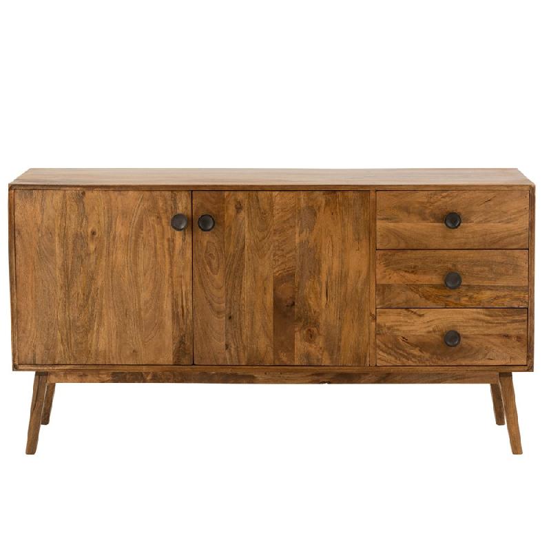 Buffet bas design TANY - 2 portes, 3 tiroirs en bois de manguier marron - 145x80x40 cm_3