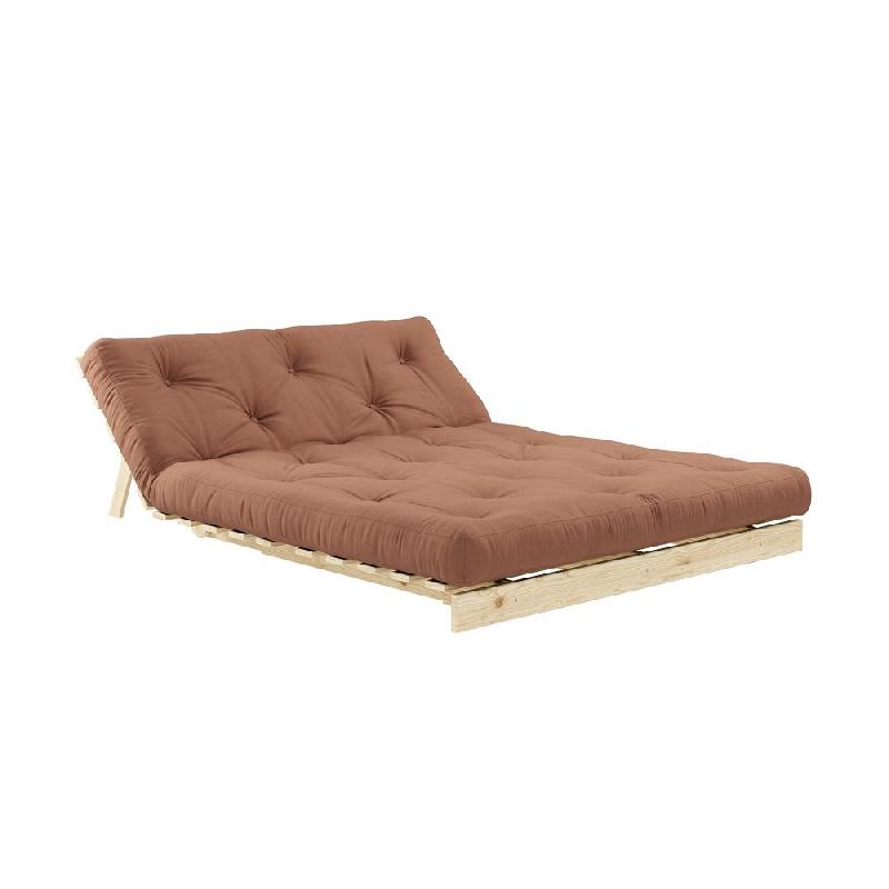 Canapé convertible futon ROOTS - pin naturel - tissu brun argile - couchage 140x200 cm - design japonais et scandinave_3