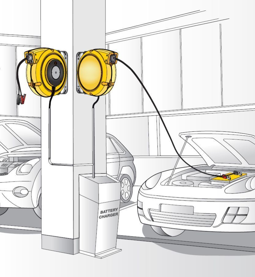 Enrouleur électrique à rappel automatique à ressort - recharge de batterie - option avec ou sans 2 pinces isolées 200A_3