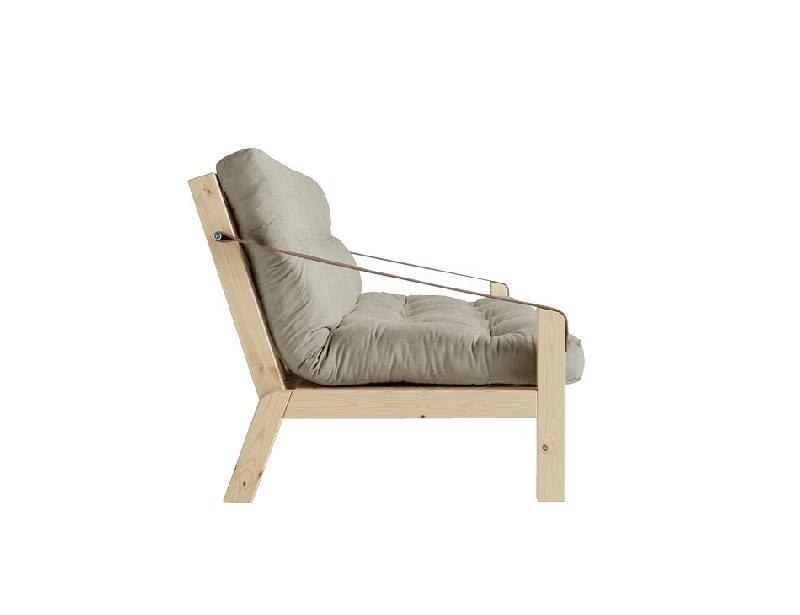 BANQUETTE FUTON POETRY EN PIN MASSIF TISSU LIN COUCHAGE 130 X 190 CM._3