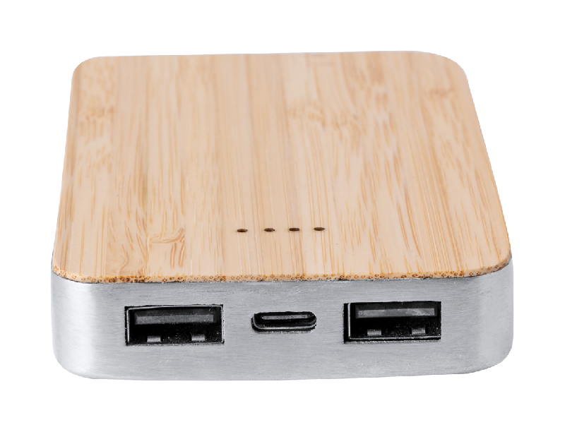 Power Bank USB - Aluminium recyclé et bambou - Batterie 5000 mAh - 2 ports USB et 1 port USB-C_3