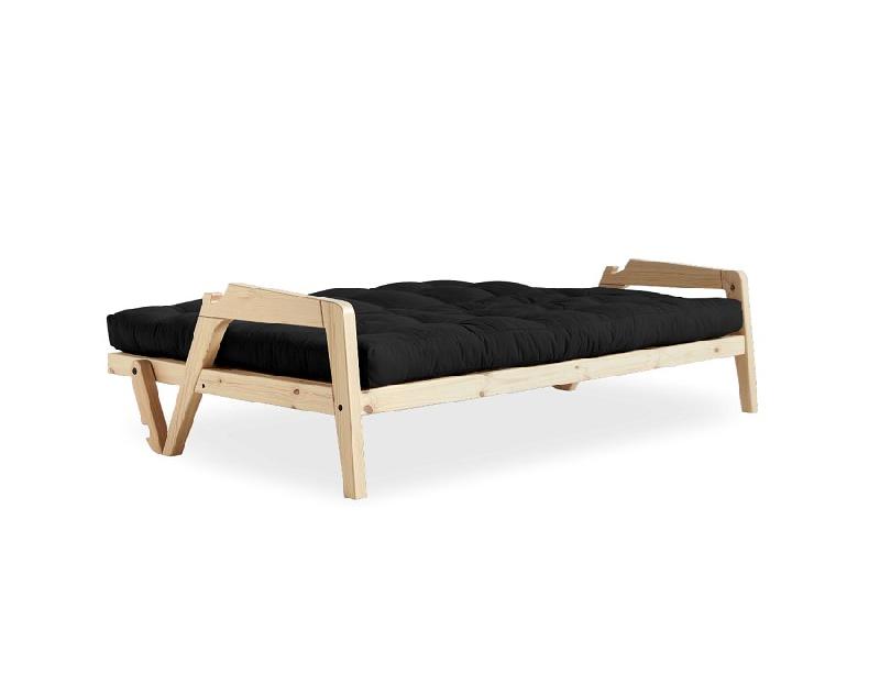 Canapé convertible futon GRAB en pin naturel - Coloris gris foncé - Couchage 130x190 cm_3