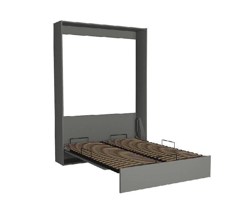 Composition lit escamotable Dynamo gris mat - Couchage 140 x 200 cm avec colonne armoire et rangements intégrés_3