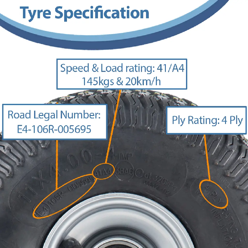 11x4.00-4 Tondeuse à gazon Pneus et jante acier P332 20mm Roulements 145kgs (Lot de 2)_3