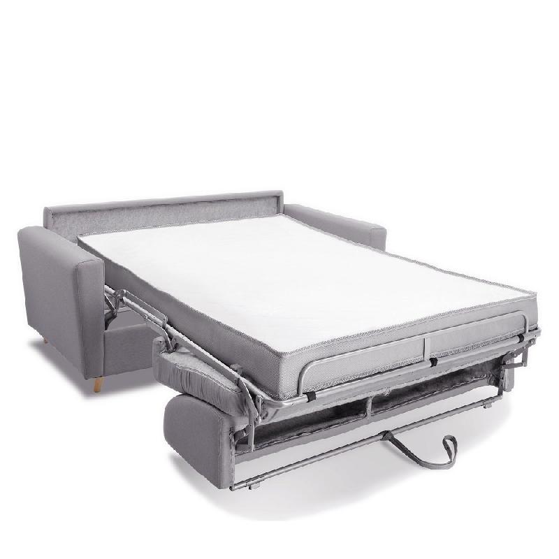 Canapé convertible express Mezzano - Matelas 16 cm - Sommier métal 140 cm - Tissu tweed gris clair - Design scandinave_3