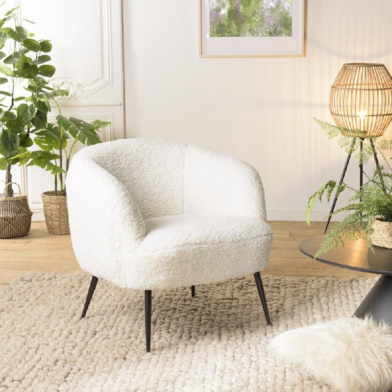 Fauteuil cosy blanc Gothy - tissu bouclette et pieds métal noir - design luxueux et confortable_3