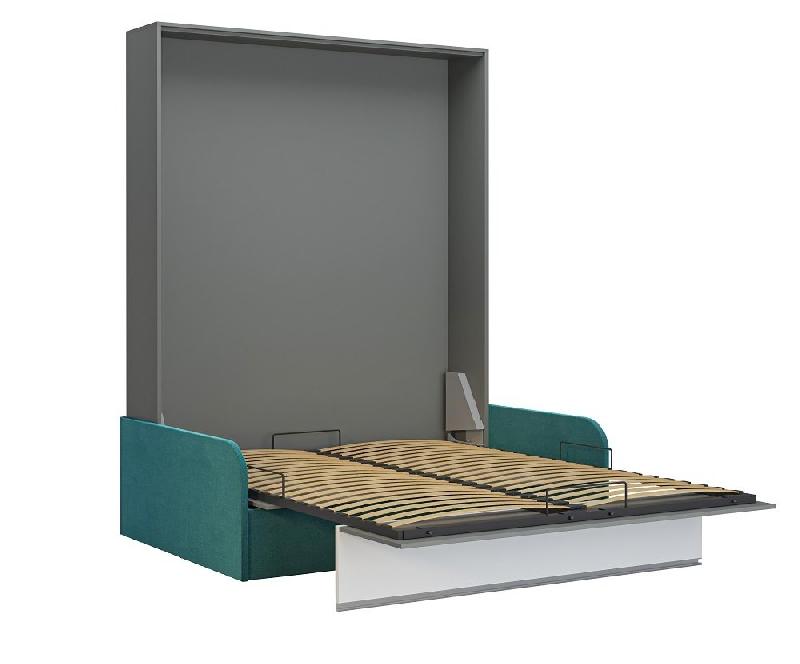 Armoire lit escamotable Bermudes Sofa - Canapé bleu avec bandeau blanc 160x200 cm_3