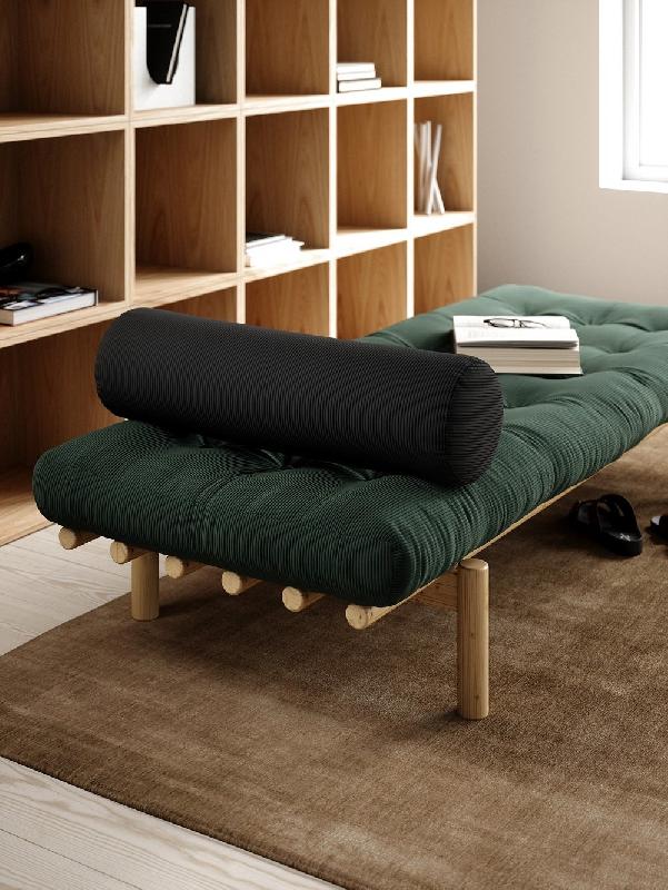 Méridienne futon Next en pin massif - Coloris algue - Couchage 75 x 200 cm - Design scandinave et matelas en velours côtelé_3