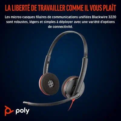 Micro-casque Poly Blackwire 3220 stéréo USB-C + adaptateur USB-C/A_3