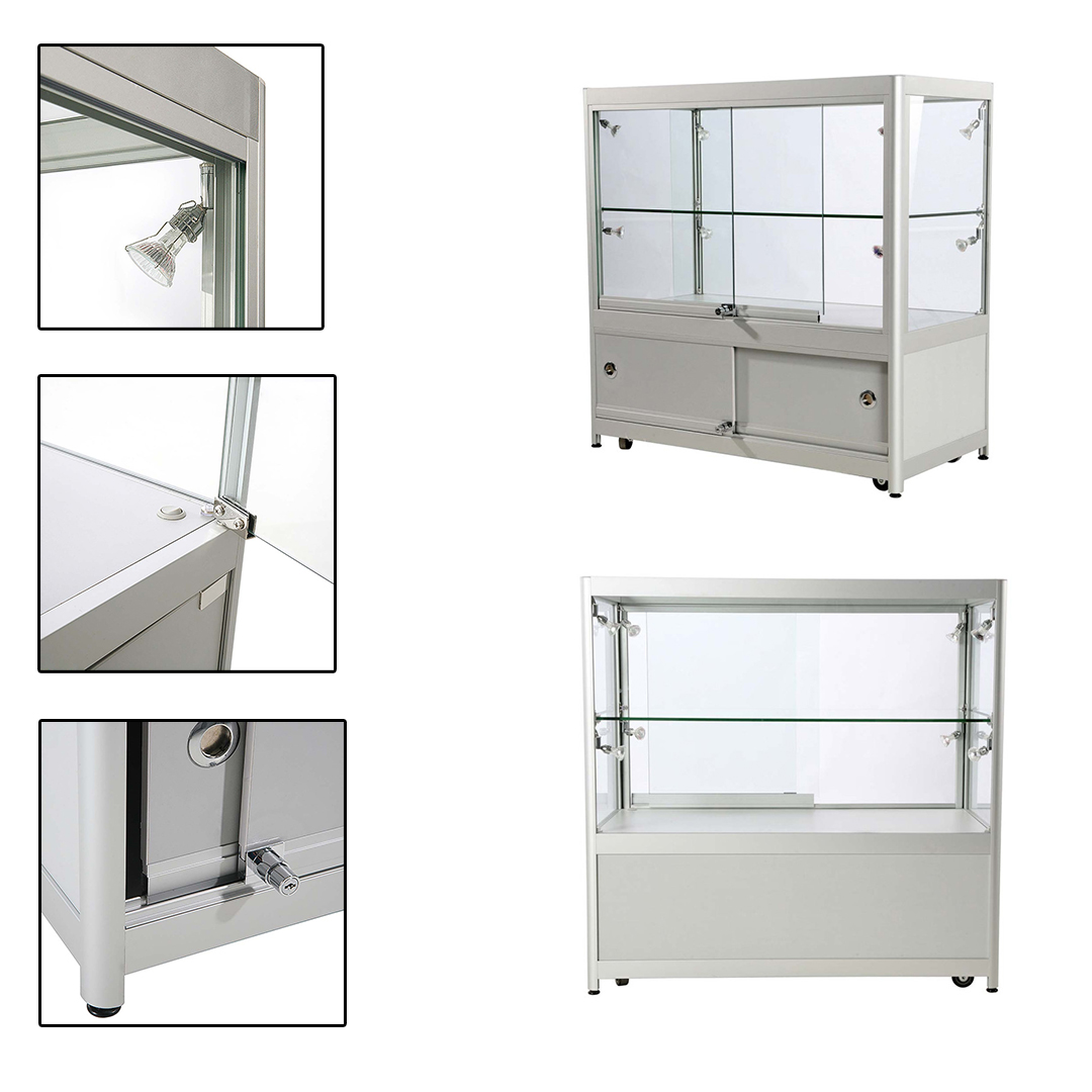 Vitrine Exposition LED H 90 x L 90 x P 45 cm - Gris Alu - Réf.2228402_3