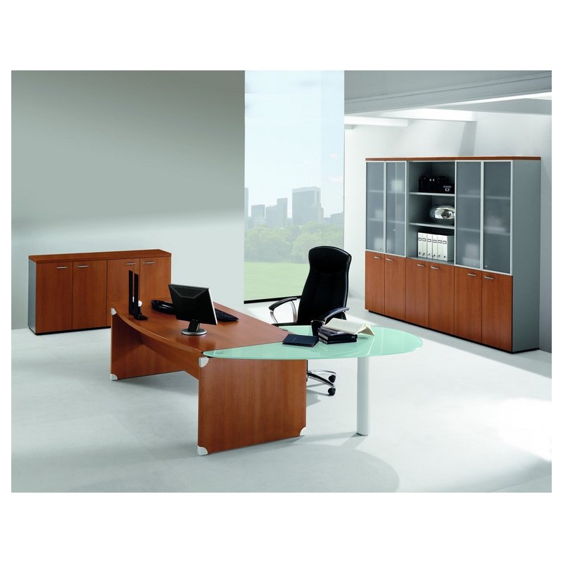 Bureau de direction XTIME WORK - QUADRIFOGLIO - avec retour sur caisson porteur - Plateau jusqu'à 200 cm_3