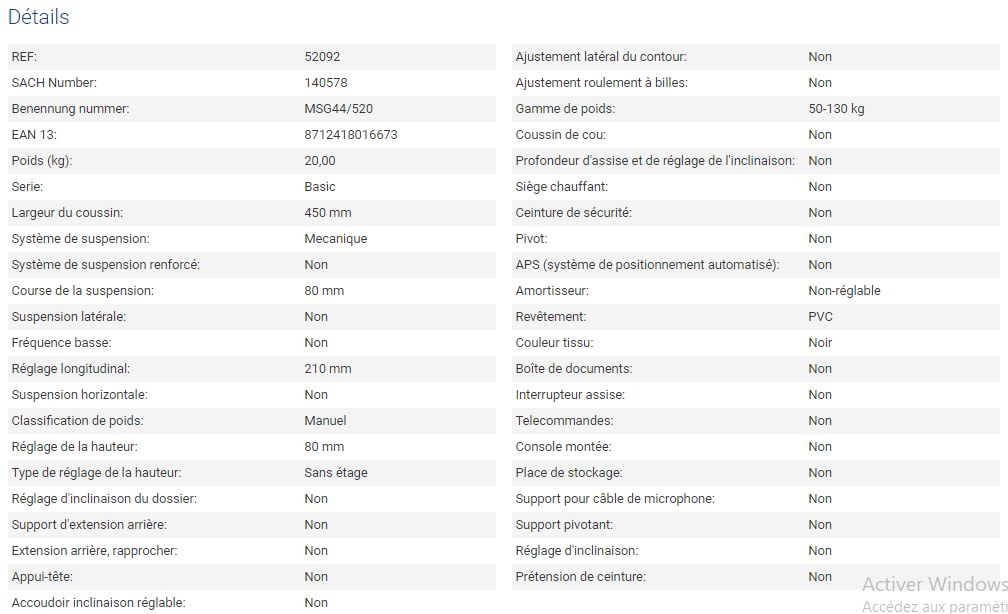Siège de tracteur - Grammer AG - course de la suspension 80 mm - Universo Basique PVC - 52092_3
