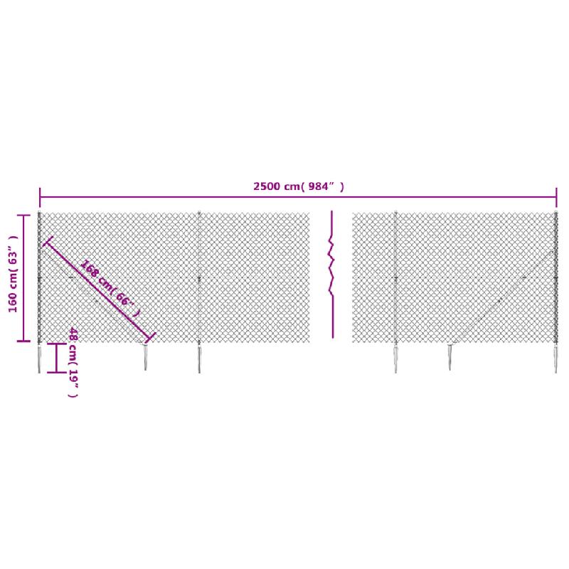 Vidaxl clôture à mailles losangées avec piquet d'ancrage vert 1,6x25 m 153932_3