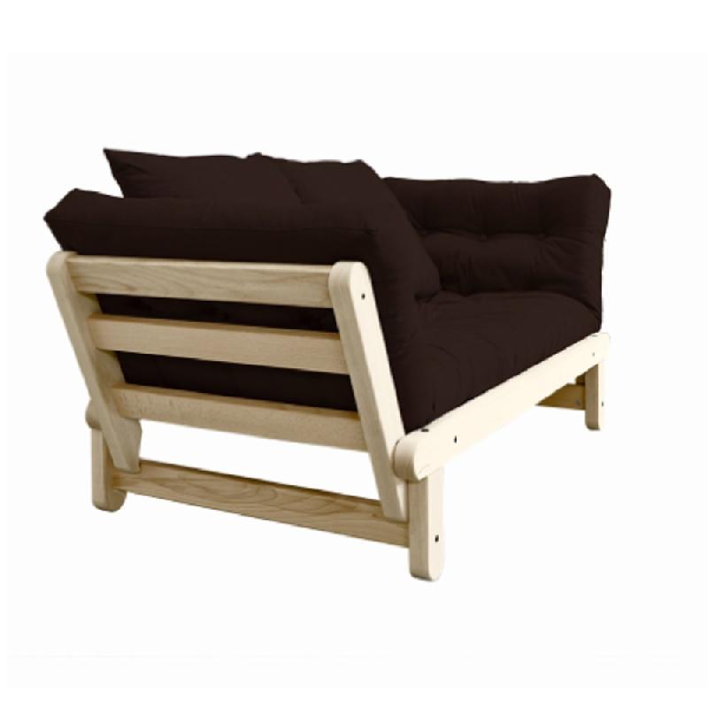 Banquette méridienne futon Beat en pin naturel - Tissu brown - Couchage 75x200 cm - Convertible et modulable_3