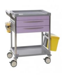 Chariot de soins hospitalier - 2 tiroirs - Lilas - Modèle 63005 - Aluminium/Inox - Roues doubles à frein_3