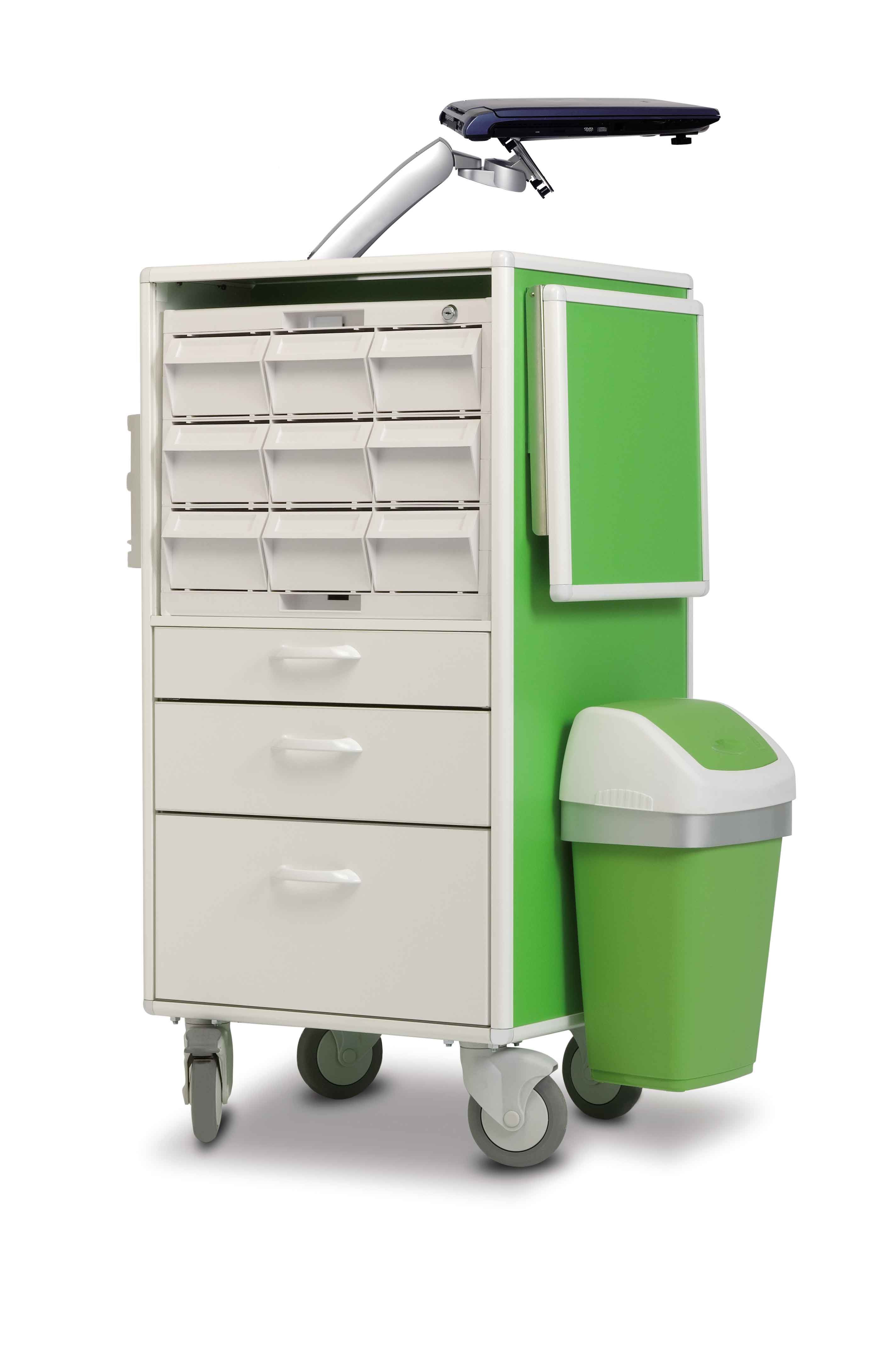 Carrydose Crom - Chariot médical en aluminium laqué - 4 roues pivotantes, anti-fils - Tiroir auxiliaire à fermeture douce_3