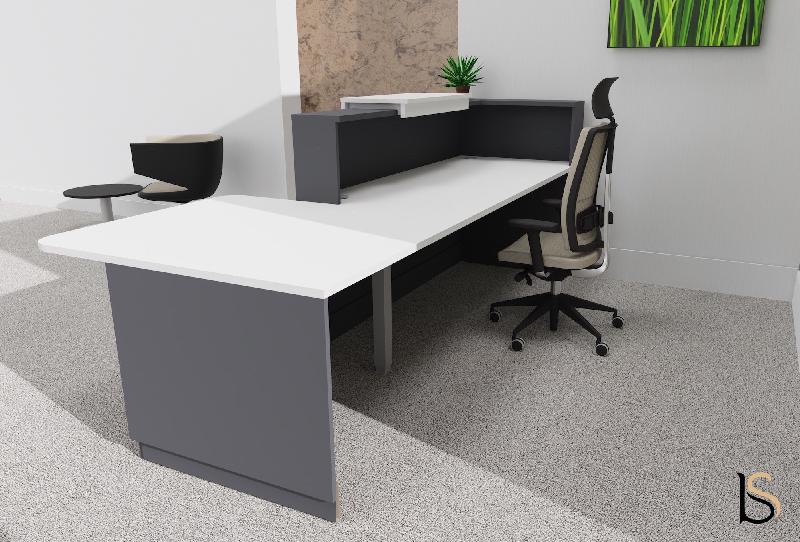 Banque d'accueil Delta Plus avec PMR et réhausse - Mobel Linea - 242, Blanc mat, Droite, Non, Anthracite_4