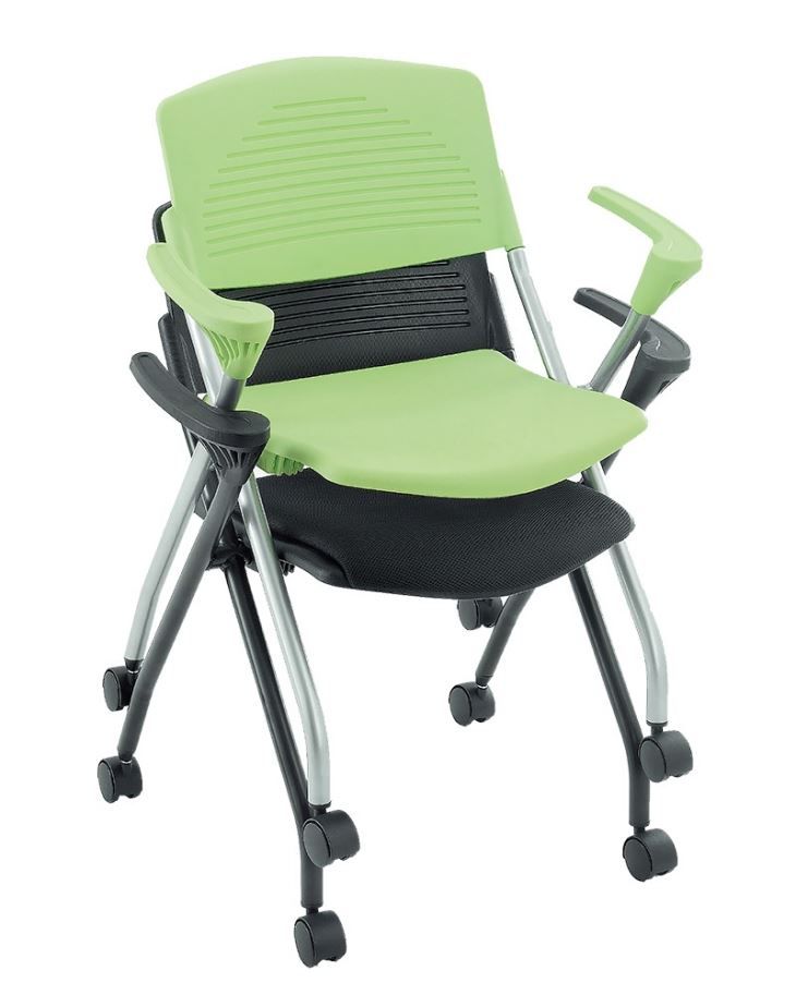 CH-2131A - Chaises empilables gigognes avec cadre argenté et roulettes - Dimensions : L 632 x P 545 x H 770 mm_3