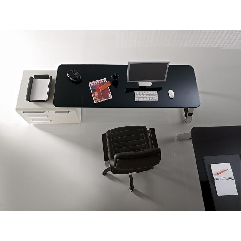 Bureau de direction design SEVENTIES - plateau en verre teinté - LAS - 3 tailles disponibles avec retour en option_3