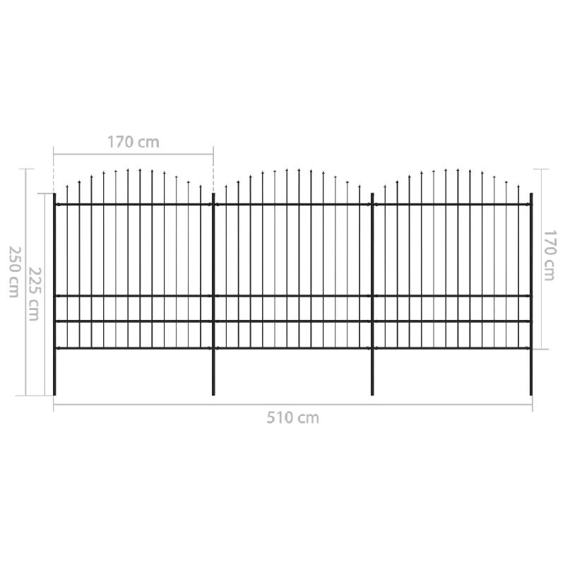 Vidaxl clôture de jardin à dessus en lance acier (1,75-2)x5,1 m noir 277750_3